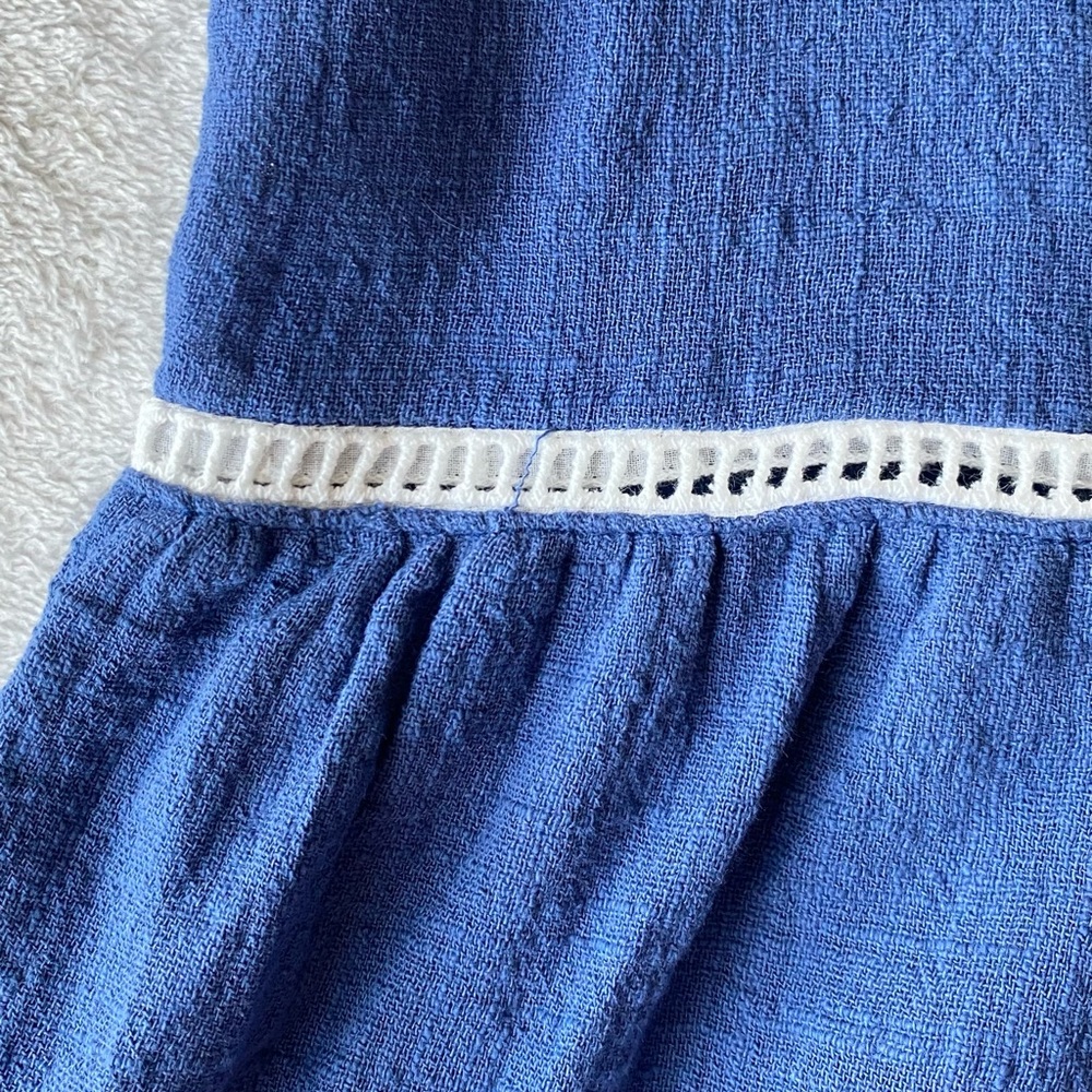 SAGE the Label Blue Halter Mini Dress White Ric Rac Trim Keyhole Neck Small - Picture 6 of 12